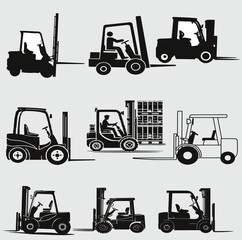 Forklift Black and White Vector Set 2