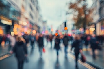 Blurred City Street Scene: An Impressionistic Evening Crowd