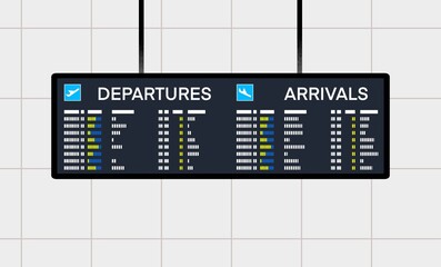 Fototapeta premium airport flight information board showing departures and arrivals, travel, transportation, airport UI concept themes, Travel and Transportation,Airport Concepts, Public Information Display
