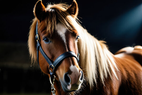 A brown and white horse standing in a green field, suitable for farm or countryside themed images