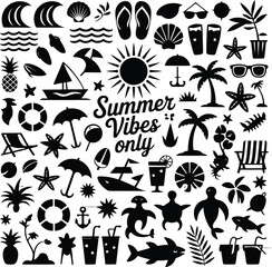 set of summer beach icon vector