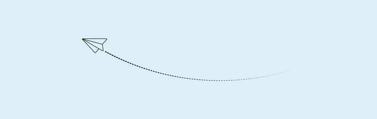 paper plane with dotted line trail trace icon, Vector paper airplane