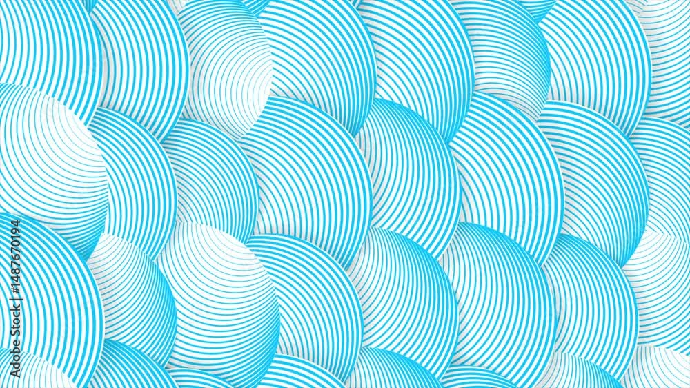 Poster blue white paper linear circles concept abstract geometric background. seamless looping motion desig