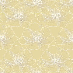 Soft blossoms whisper gently across a golden haze.

