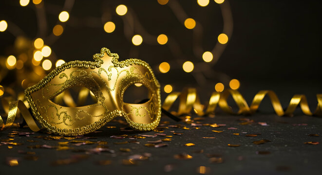 mask, venetian mask, carnival mask, Golden Glitter Venetian Mask with Confetti and Lights
