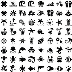 set of summer beach icon vector