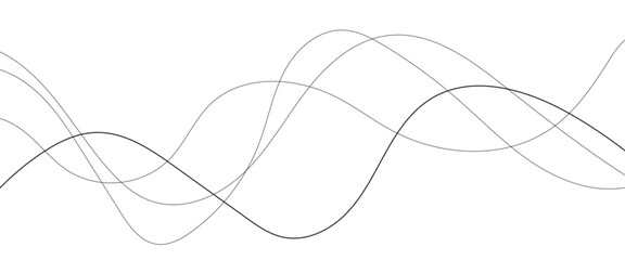 Abstract wavy black and white curved line on transparent background. 