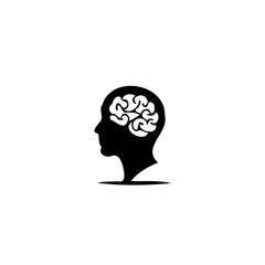 Silhouette of a head with a brain shape inside, symbolising thought process
