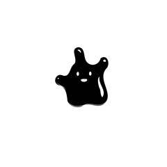 A whimsical blob character with a playful expression on a stark white backdrop