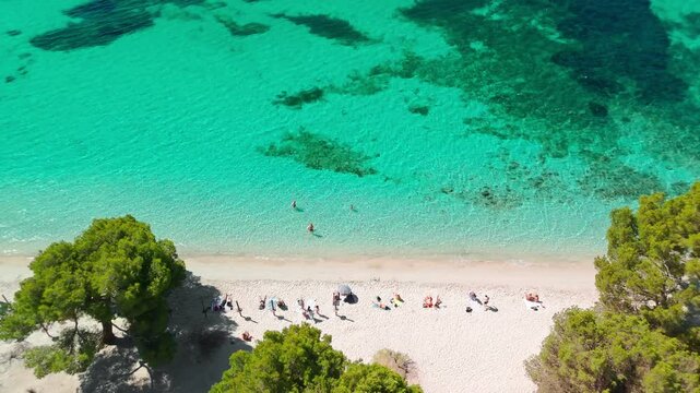 Aerial view of Playa de Formentor at Cala Pi de la Posada bay in Mallorca