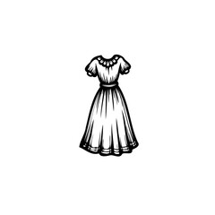 Simple monochromatic drawing of a vintage dress with detailed collar and skirt