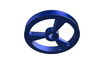 Blue V-Belt Pulley with Three Spokes and Central Bore, Solid Cast or Machined V-Belt Pulley for Mechanical Drives, Industrial Power Transmission Component on a PNG Transparent Background 