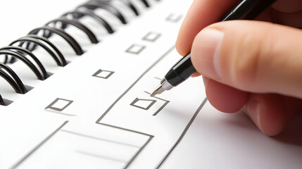 Close-up of a hand writing on a spiral notebook.