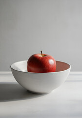 Red apple in white bowl