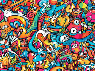 Obraz premium Vibrant abstract art collage full of colors, shapes, and creativity