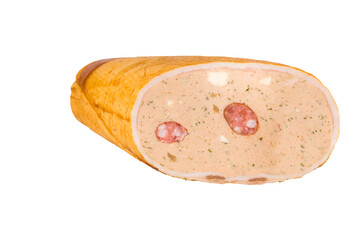 Sausage roll with cheese close up cut