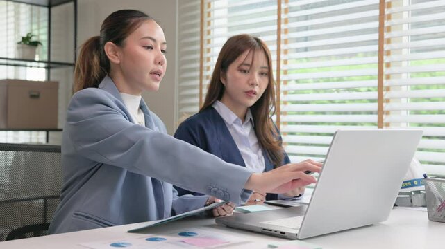 Expert woman asian people discuss review data number costing managerial account prepare monthly actual cost variance report income tax at audit office. ESG budget control ERP process service project.