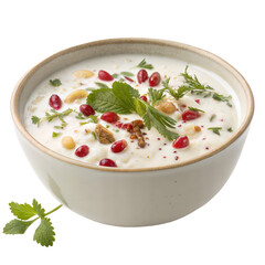 Close up of ash reshteh, a persian soup with herbs, isolated on transparent background
