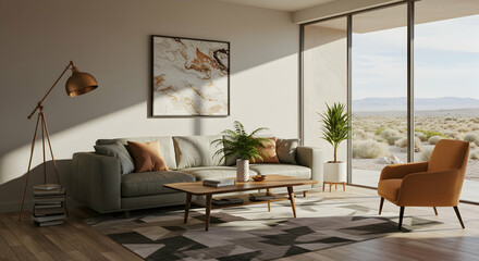 Fototapeta premium living room, interior design, modern, Modern Desert Living Room Interior Design