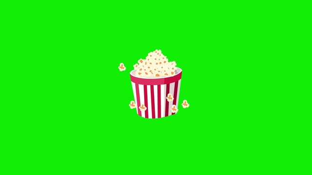 Movie theatre popcorn paper bucket with Popcorn  animation 4k green screen
