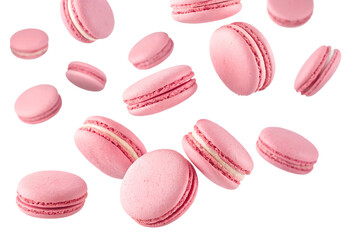 Obraz premium pink falling macarons isolated on white or transparent png