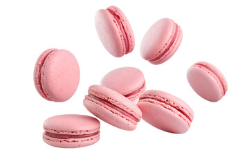Fototapeta premium pink falling macarons isolated on white or transparent png