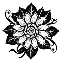  Intricate Swirling Flower with Leaf Details