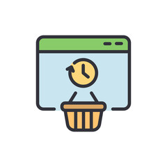 Website Interface Displaying a Clock and Shopping Basket For Commerce