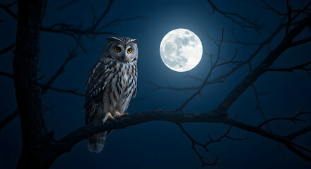 owl,  owl silhouette,  bird, Owl at Night Under Full Moon