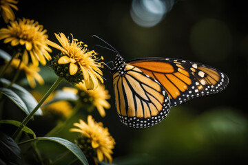Fototapeta premium A close-up shot of a butterfly perched on a colorful flower, ideal for use in designs about nature, beauty, and simplicity