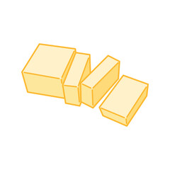 Mixed small and medium butter slices arranged in a row.