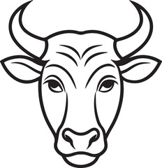 golden bull head line art, black outline, vector and illustration, coloring book page line art drawing