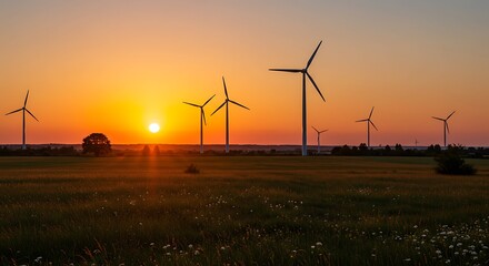 Obraz premium Wind Turbines at Sunset