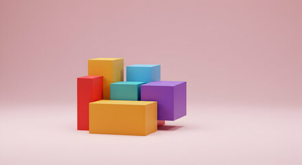 Fototapeta premium abstract, colorful, cubes, Abstract Colorful Cubes on Pink Background