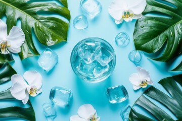 Obraz premium Tropical refreshment displayed in a glass of ice water.