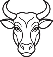 golden bull head line art, black outline, vector and illustration, coloring book page line art drawing