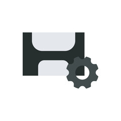 Industrial automation icon with a machine and gear. Ideal for factory systems, engineering processes, or mechanical design concepts.