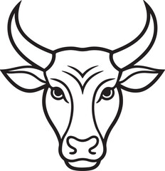 golden bull head line art, black outline, vector and illustration, coloring book page line art drawing