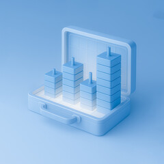 Business Analytics & Finance Data – 3D Isometric Bar Chart in Briefcase