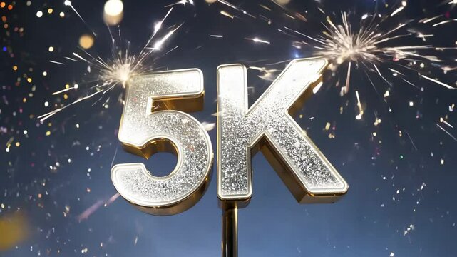 Five thousand followers celebration with fireworks and stars