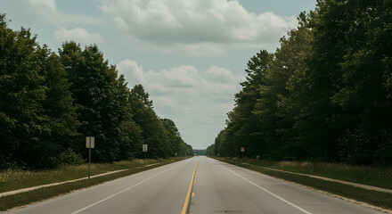 road,  country road,  highway, Serene Country Road Lined with Trees
