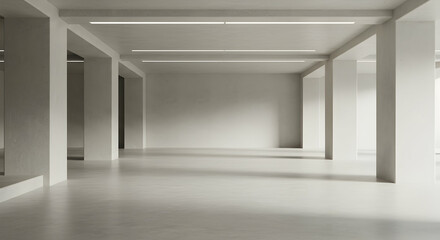 empty,  space,  room, Minimalist Modern Empty Space with Concrete Pillars and Polished Floor