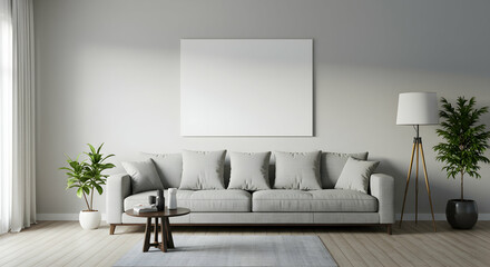 living room,  interior,  modern, Modern Living Room Interior with Blank Canvas Mockup