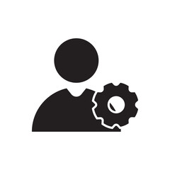 User avatar with gear icon. Symbolizes user settings, admin access, or system configuration roles.