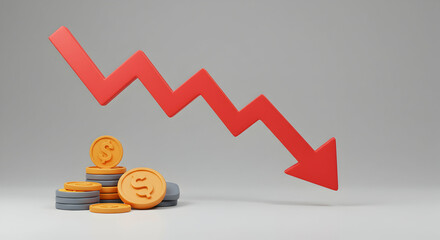 falling arrow,  down arrow,  red arrow, Falling Prices, Economic Downturn, Financial Crisis Concept