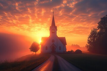 Fototapeta premium A serene sunrise over a church, symbolizing the spiritual aspect of Easter