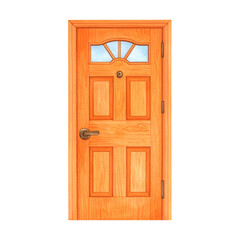 An old red wooden door with a handle marks the weathered entrance of a building