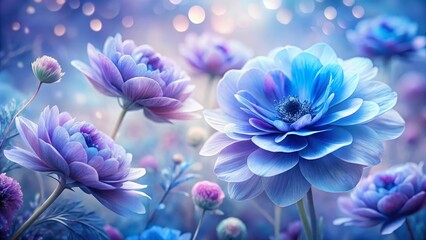 Serene Blooms in a Pastel Blue Garden Delicate Petals and Soft Light