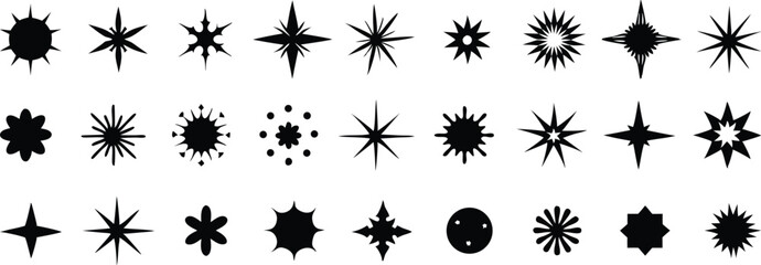 Shine star sparkle vector set. Sparkle star icons collection. Shine icon. Decorative twinkle and bursts forms, abstract shining flash symbols shapes, geometric graphic elements