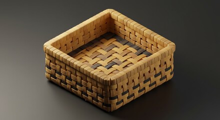 Obraz premium Woven Basket Container on Dark Background for Home Decor